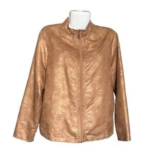 BonWorth Women's Brown Snakeskin Etched Polyester Full Zip Jacket | Size Large